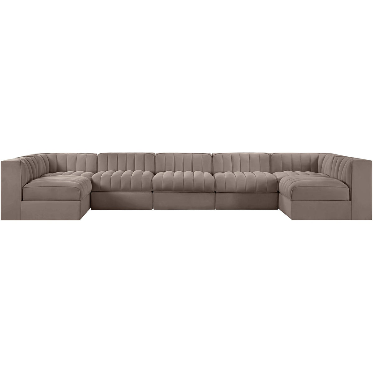 Rummi Taupe Velvet Performance Fabric Upholstered 7 Piece Modular Sectional Sofa