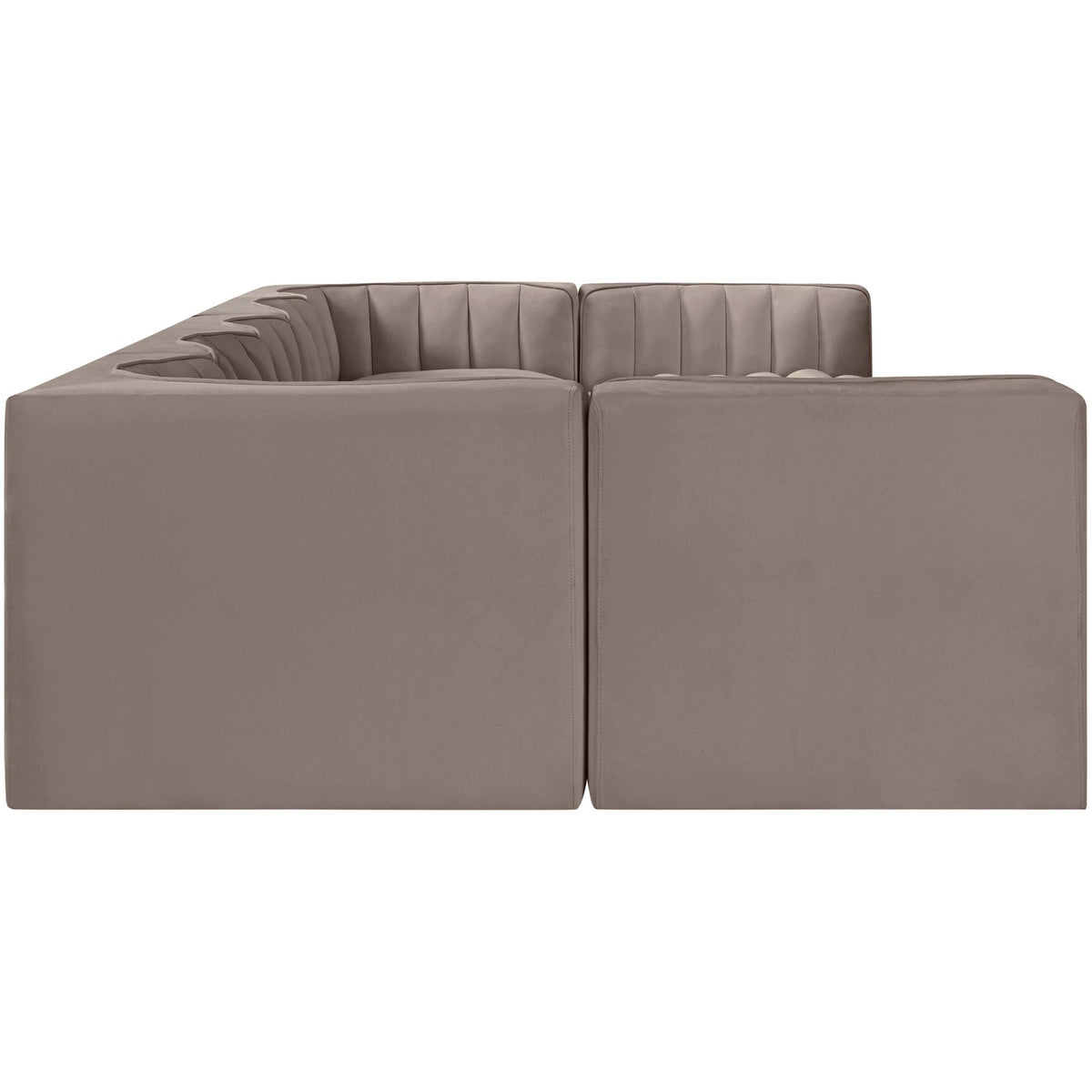 Rummi Taupe Velvet Performance Fabric Upholstered 7 Piece Modular Sectional Sofa
