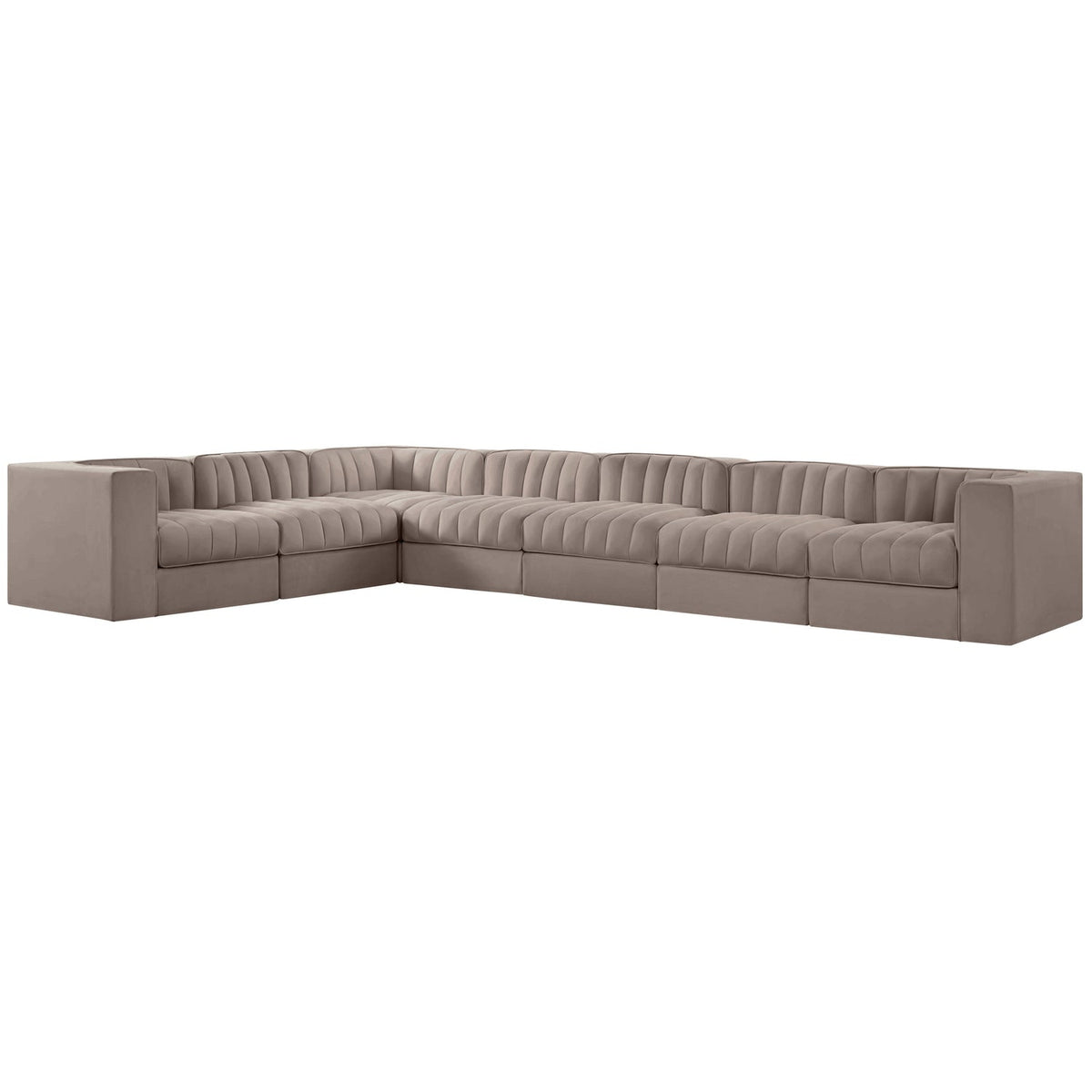 Rummi Taupe Velvet Performance Fabric Upholstered 7 Piece Modular Sectional Sofa