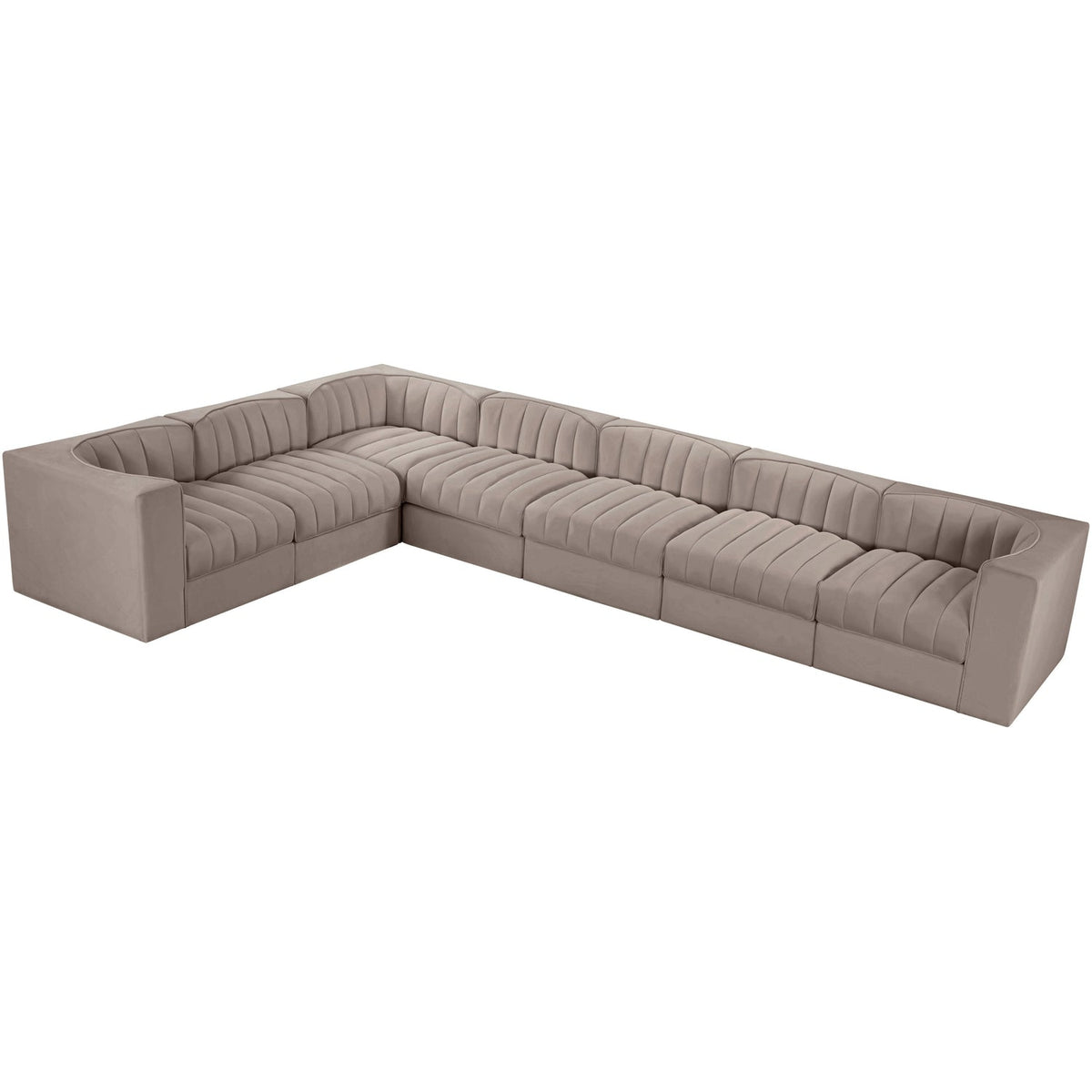 Rummi Taupe Velvet Performance Fabric Upholstered 7 Piece Modular Sectional Sofa