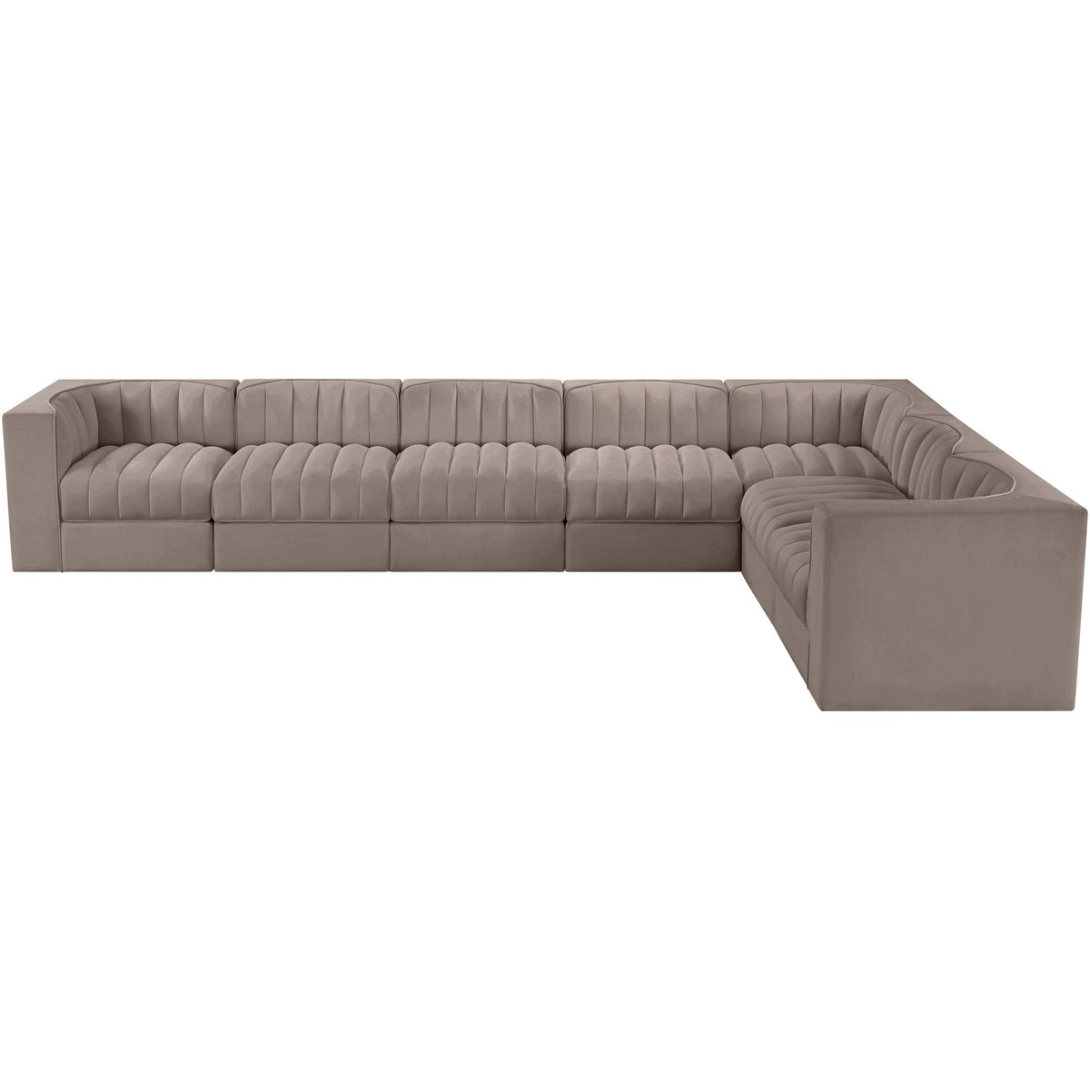 Rummi Taupe Velvet Performance Fabric Upholstered 7 Piece Modular Sectional Sofa