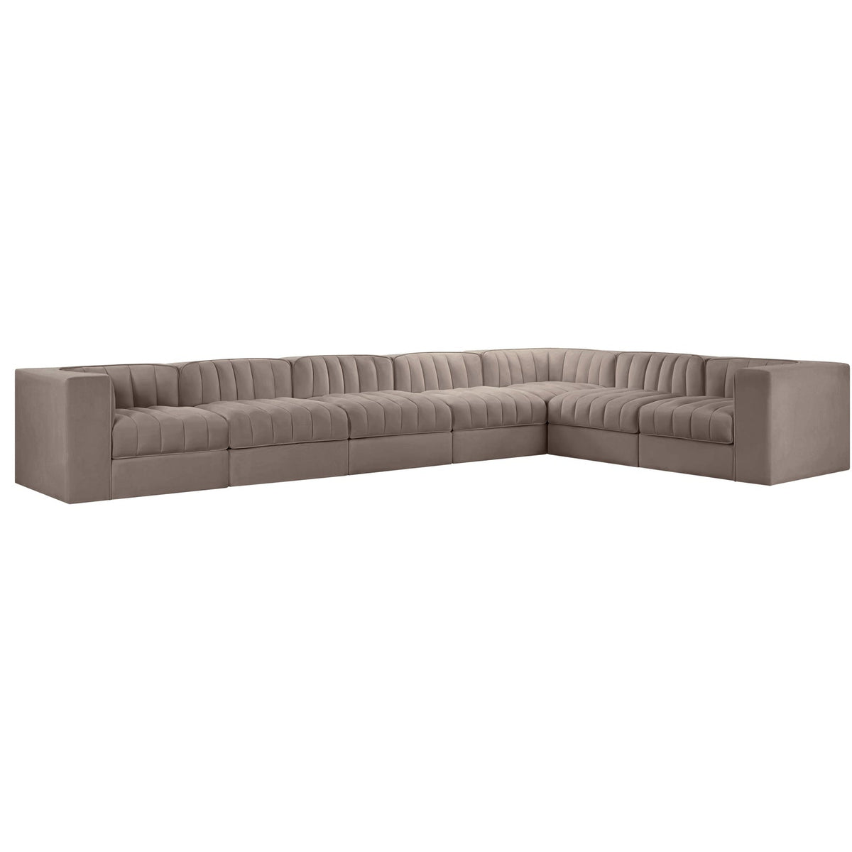 Rummi Taupe Velvet Performance Fabric Upholstered 7 Piece Modular Sectional Sofa