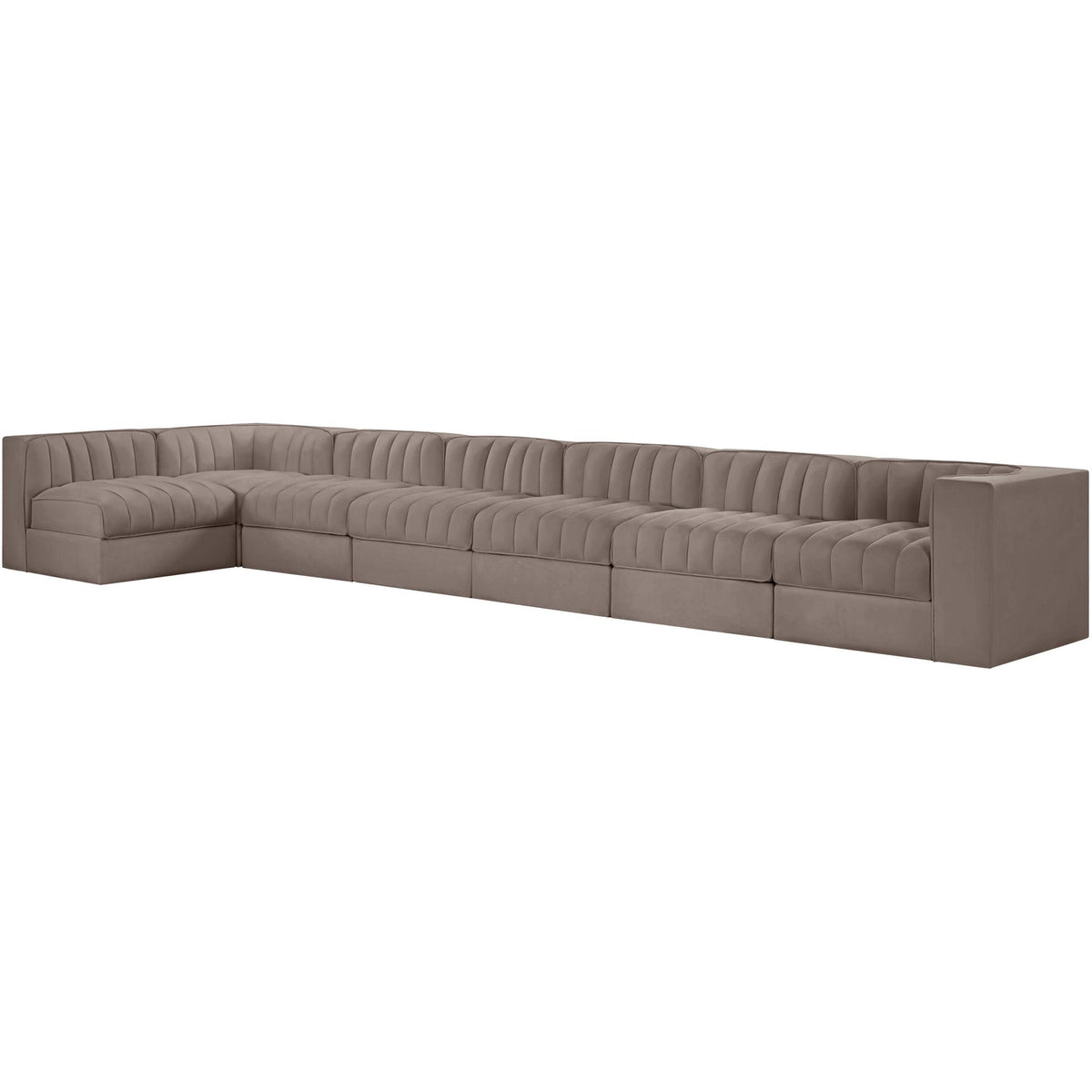 Rummi Taupe Velvet Performance Fabric Upholstered 7 Piece Modular Sectional Sofa