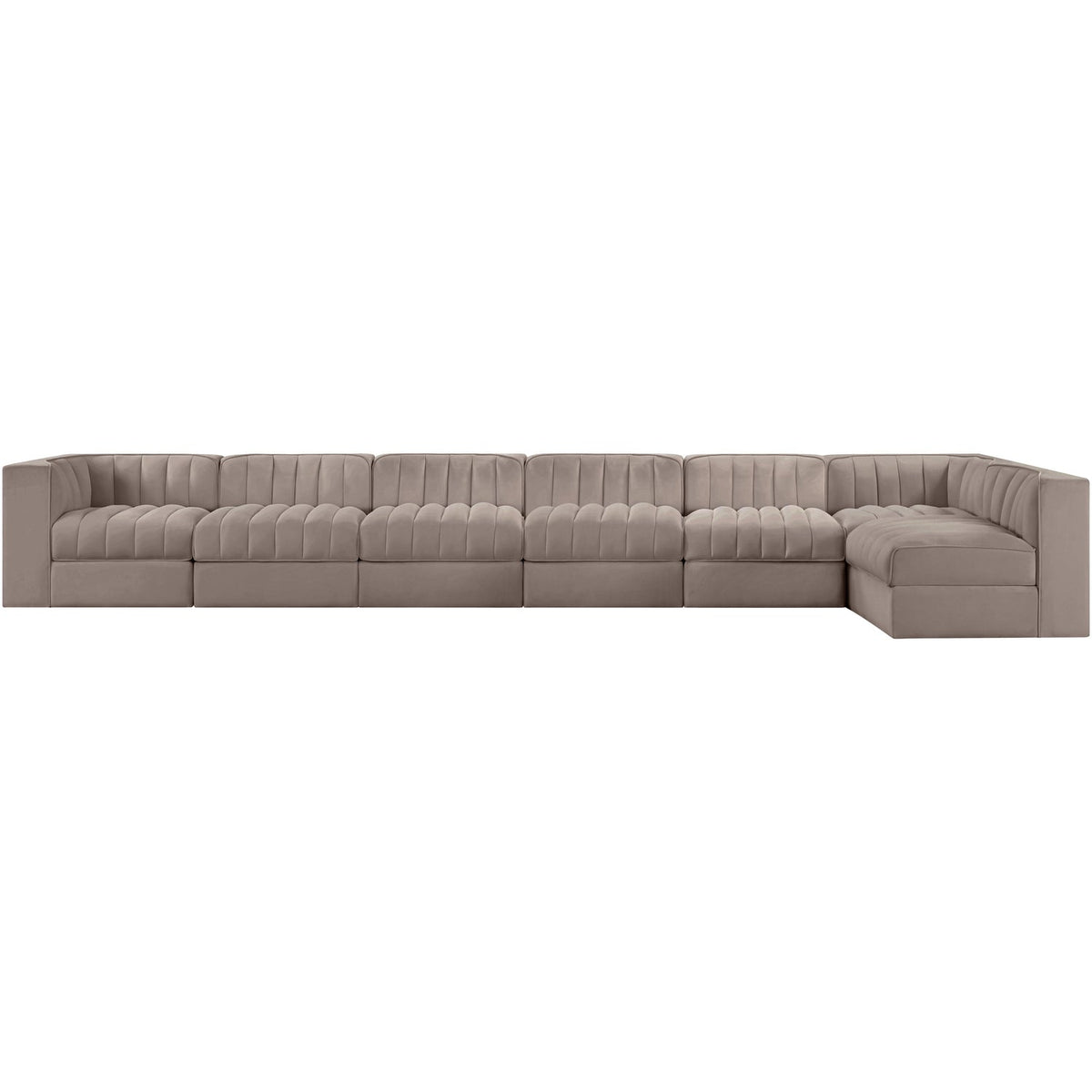 Rummi Taupe Velvet Performance Fabric Upholstered 7 Piece Modular Sectional Sofa