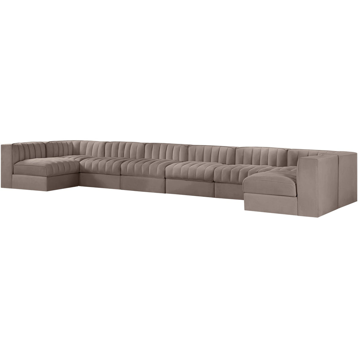 Rummi Taupe Velvet Performance Fabric Upholstered 8 Piece Modular Sectional Sofa