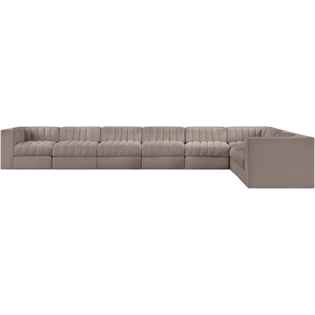 Rummi Taupe Velvet Performance Fabric Upholstered 8 Piece Modular Sectional Sofa