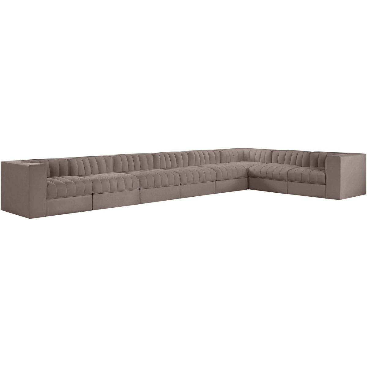 Rummi Taupe Velvet Performance Fabric Upholstered 8 Piece Modular Sectional Sofa