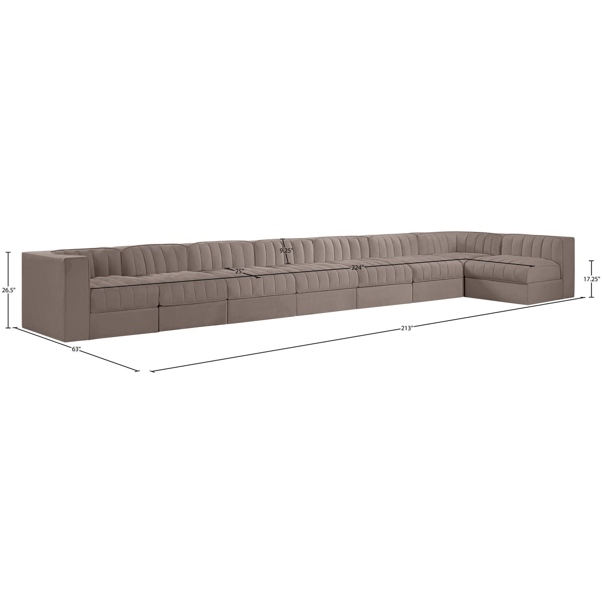 Rummi Taupe Velvet Performance Fabric Upholstered 8 Piece Modular Sectional Sofa