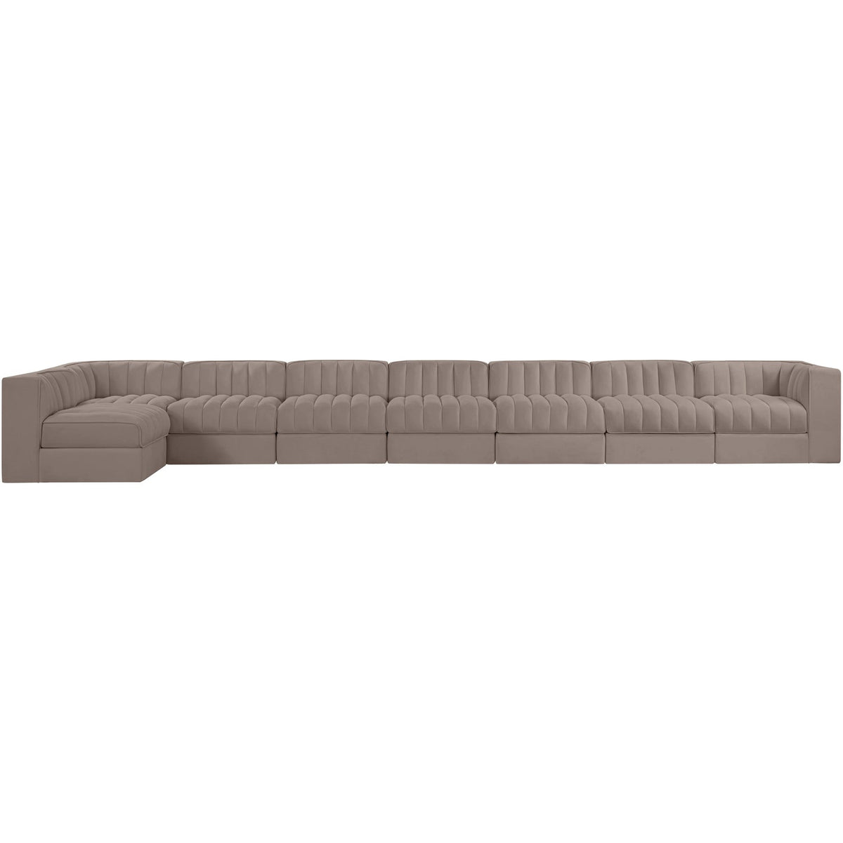 Rummi Taupe Velvet Performance Fabric Upholstered 8 Piece Modular Sectional Sofa