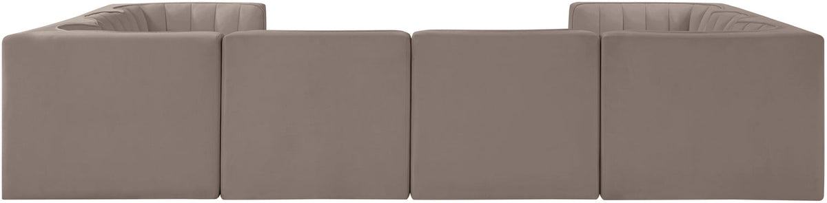 Rummi Taupe Velvet Performance Fabric Upholstered Modular Sectional Sofa