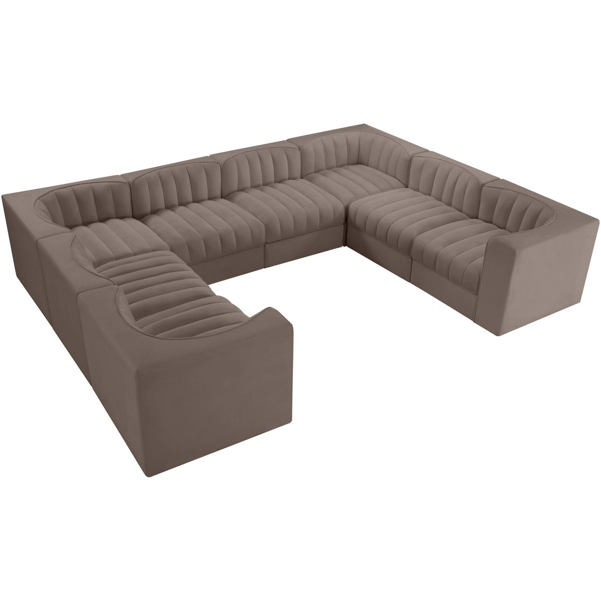 Rummi Taupe Velvet Performance Fabric Upholstered Modular Sectional Sofa