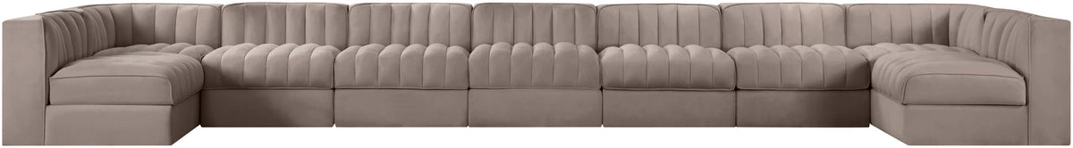 Rummi Taupe Velvet Performance Fabric Upholstered 9 Piece Modular Sectional Sofa