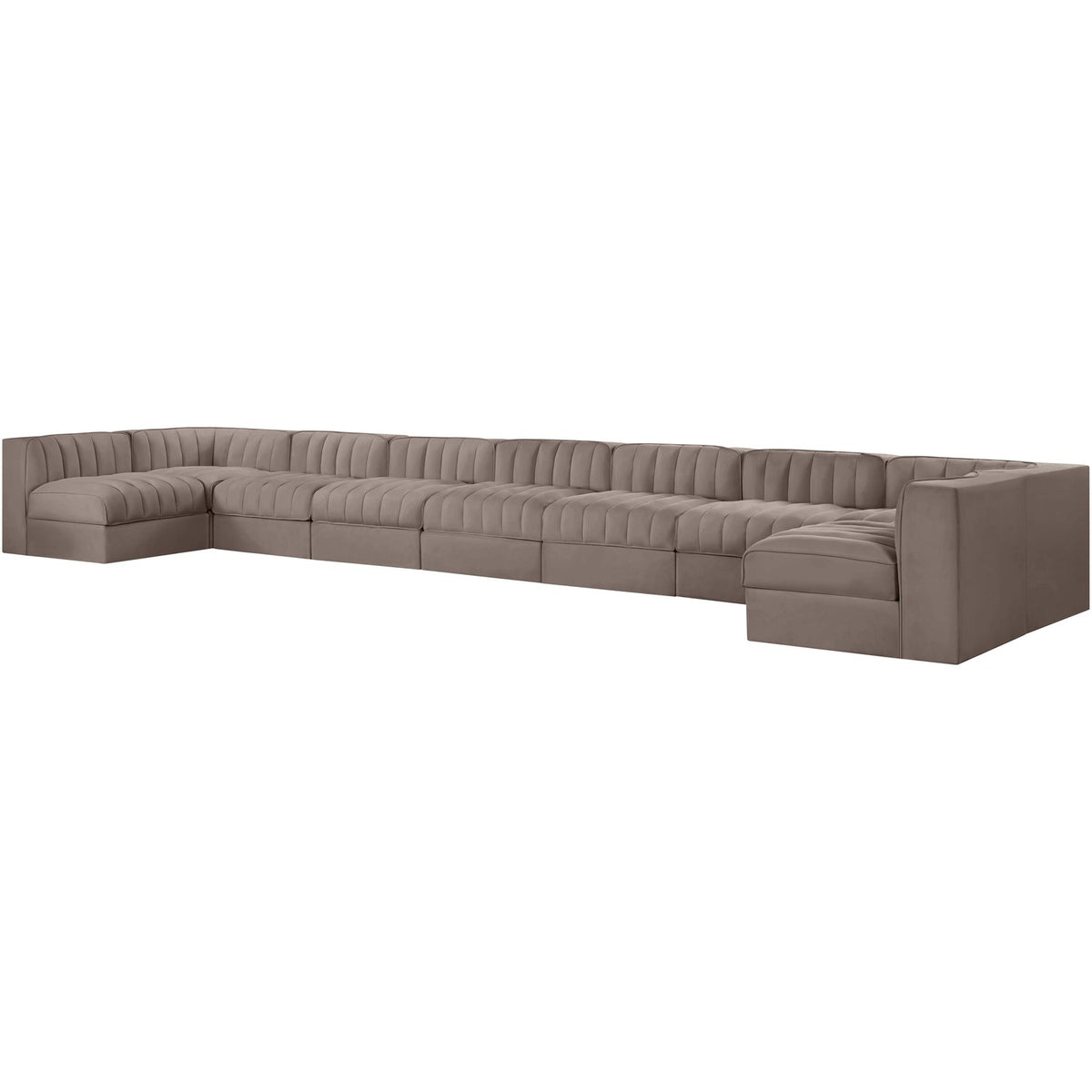 Rummi Taupe Velvet Performance Fabric Upholstered 9 Piece Modular Sectional Sofa
