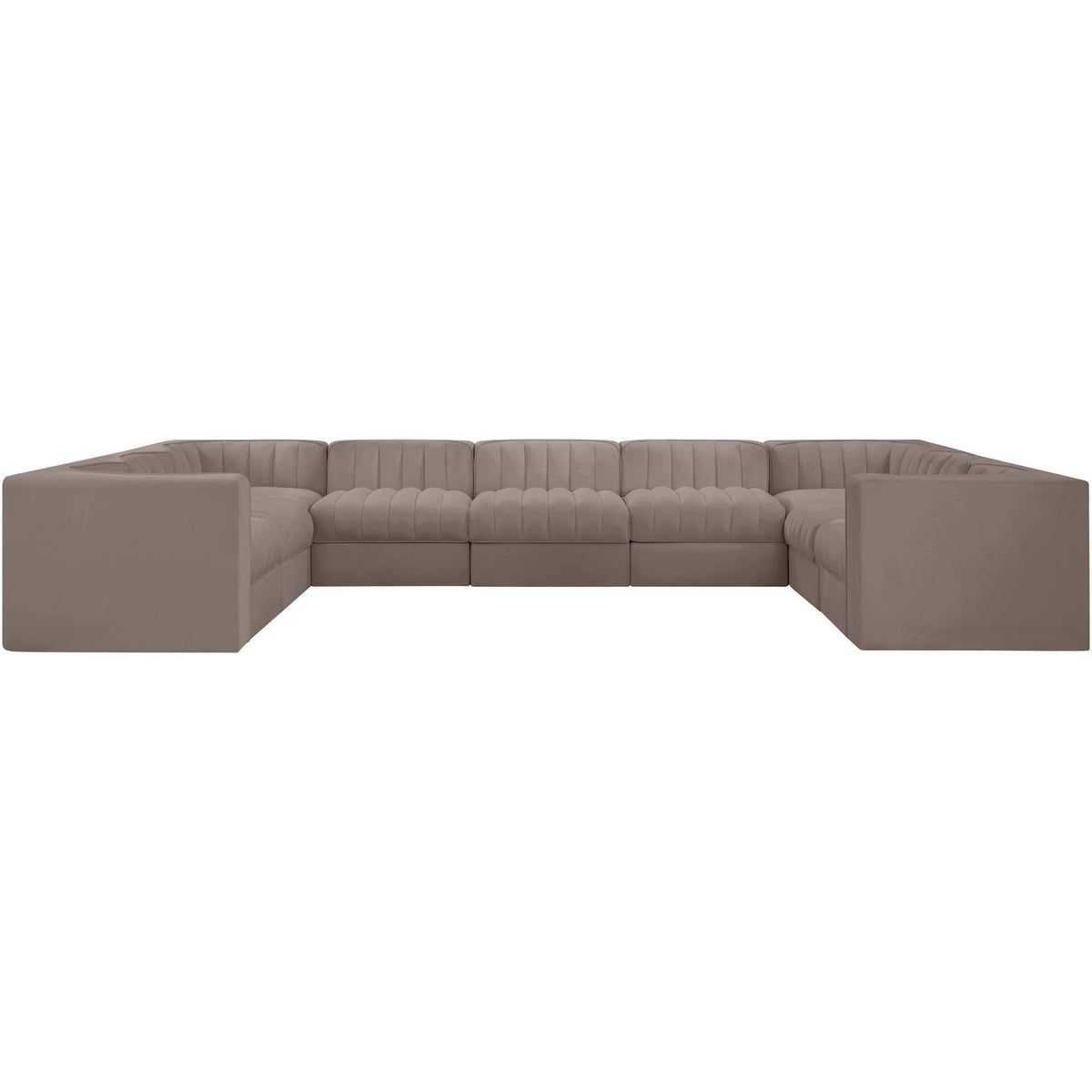 Rummi Taupe Velvet Performance Fabric Upholstered 9 Piece Modular Sectional Sofa