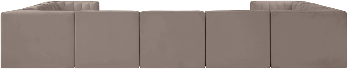 Rummi Taupe Velvet Performance Fabric Upholstered 9 Piece Modular Sectional Sofa
