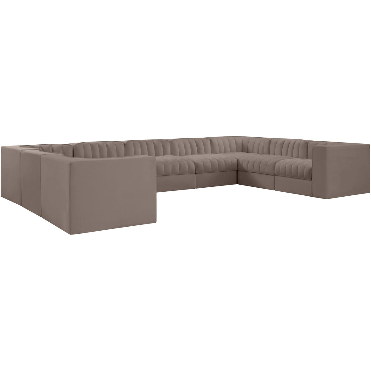 Rummi Taupe Velvet Performance Fabric Upholstered 9 Piece Modular Sectional Sofa