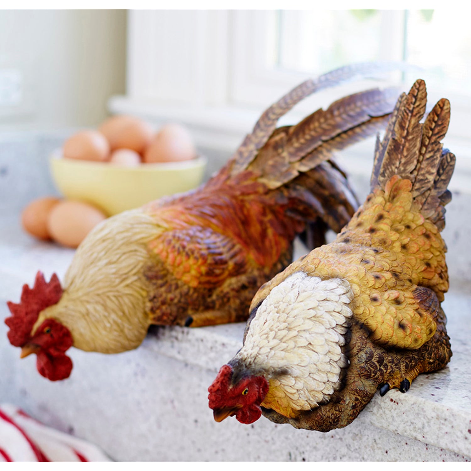 Hen and Rooster Shelf Sitter Set of 2
