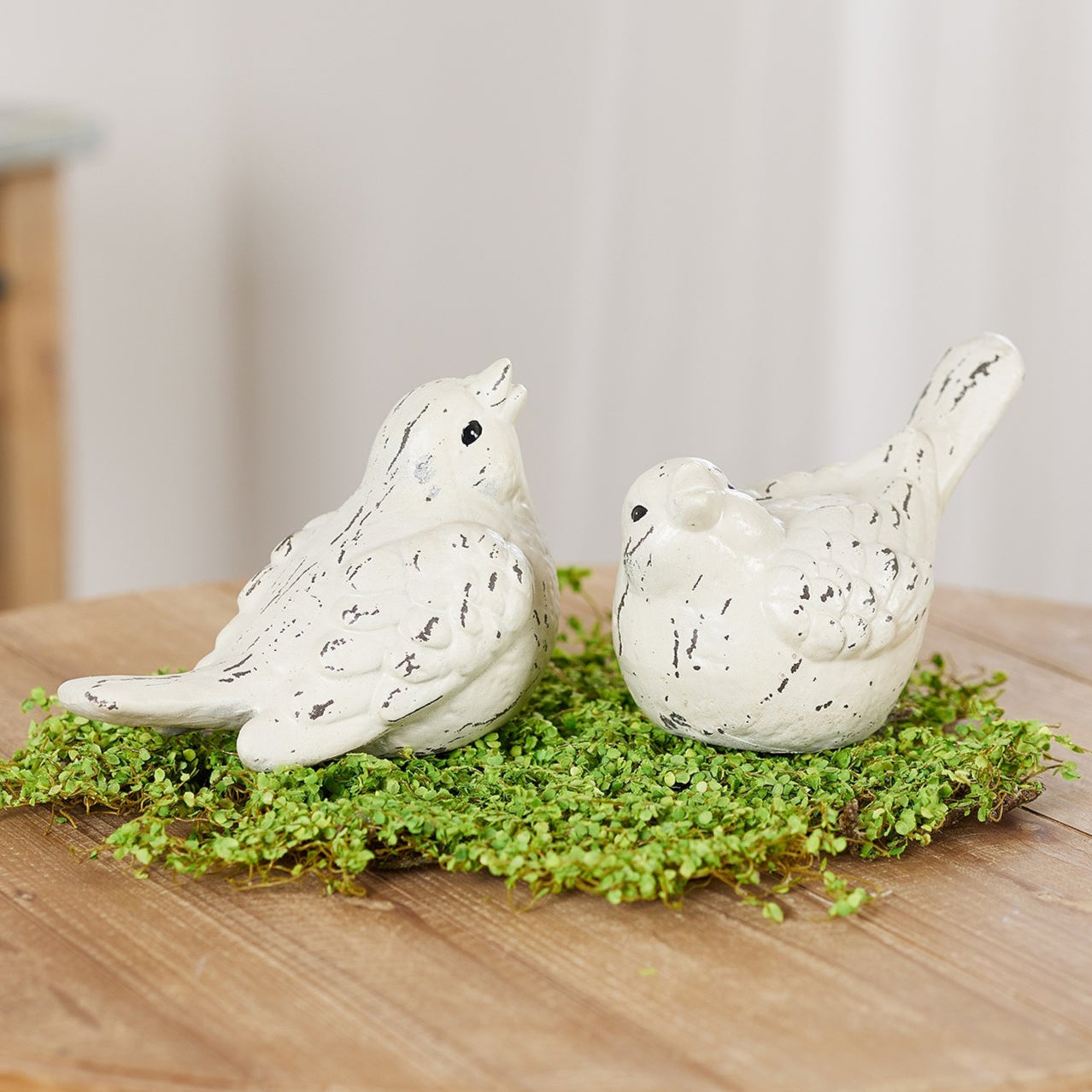 Ivory Terra Cotta Bird Figurine Set of 4