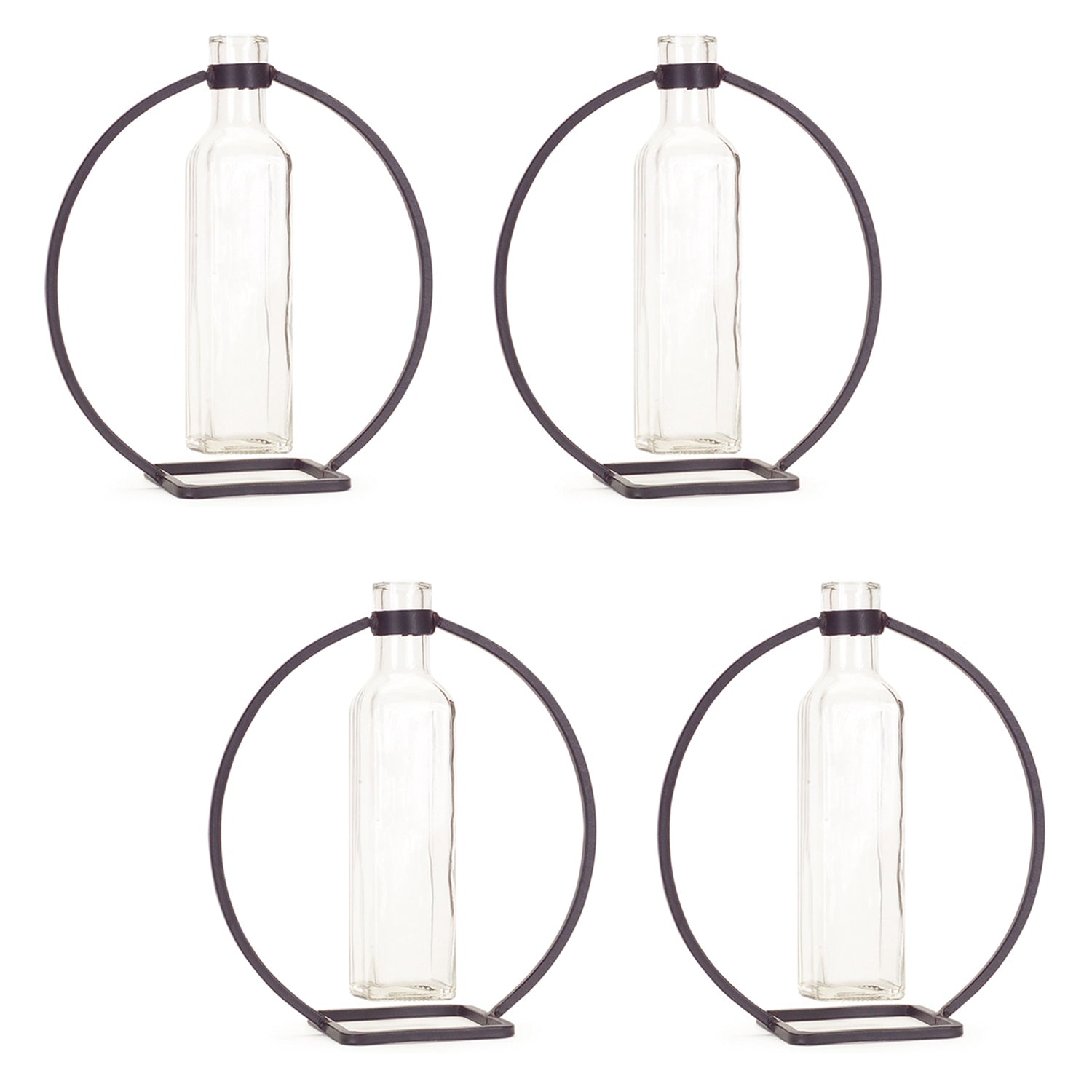 Modern Hanging Bottle Vase in Circle Stand Set of 4