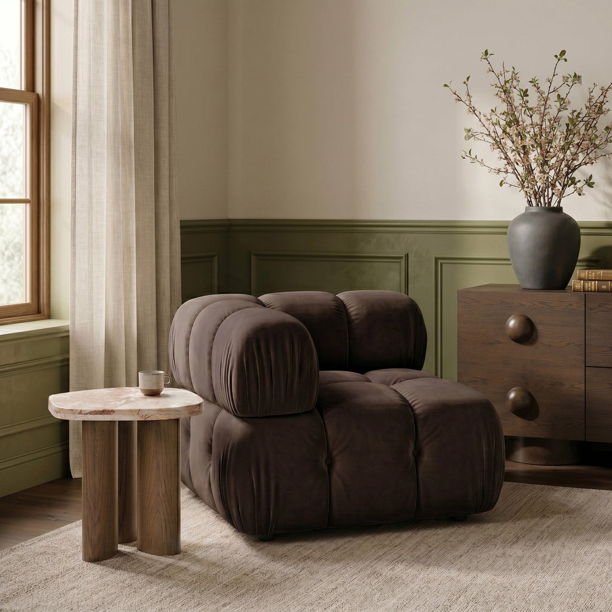 Orin Brown Velvet Performance Fabric Upholstered Modular Corner Chair
