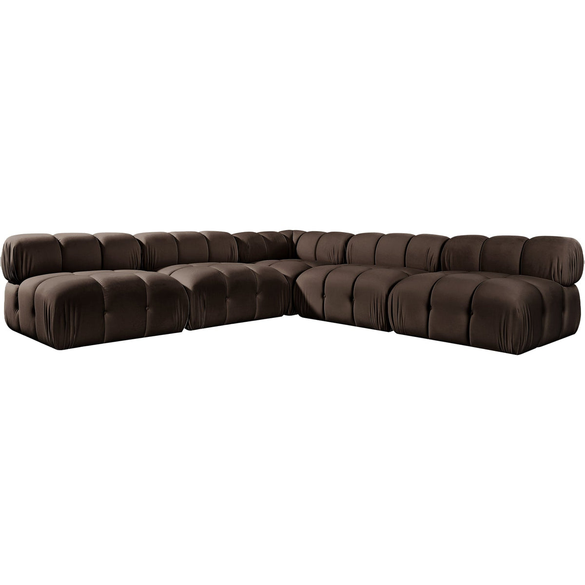 Orin Brown Velvet Performance Fabric Upholstered 5 Piece Modular Sectional Sofa