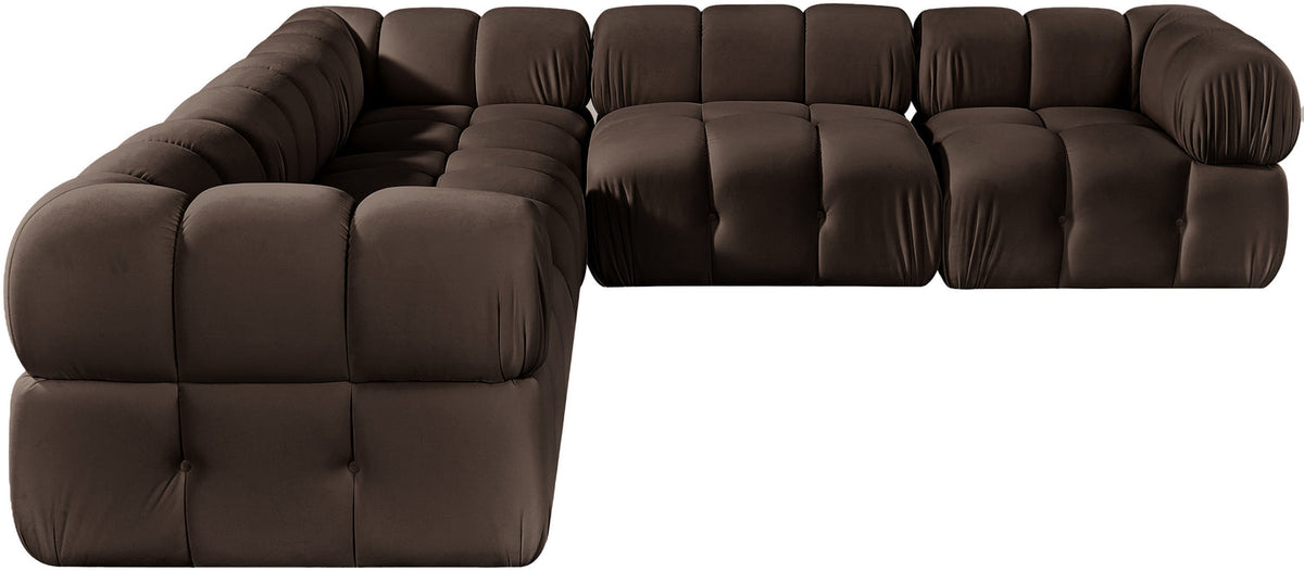 Orin Brown Velvet Performance Fabric Upholstered 5 Piece Modular Sectional Sofa