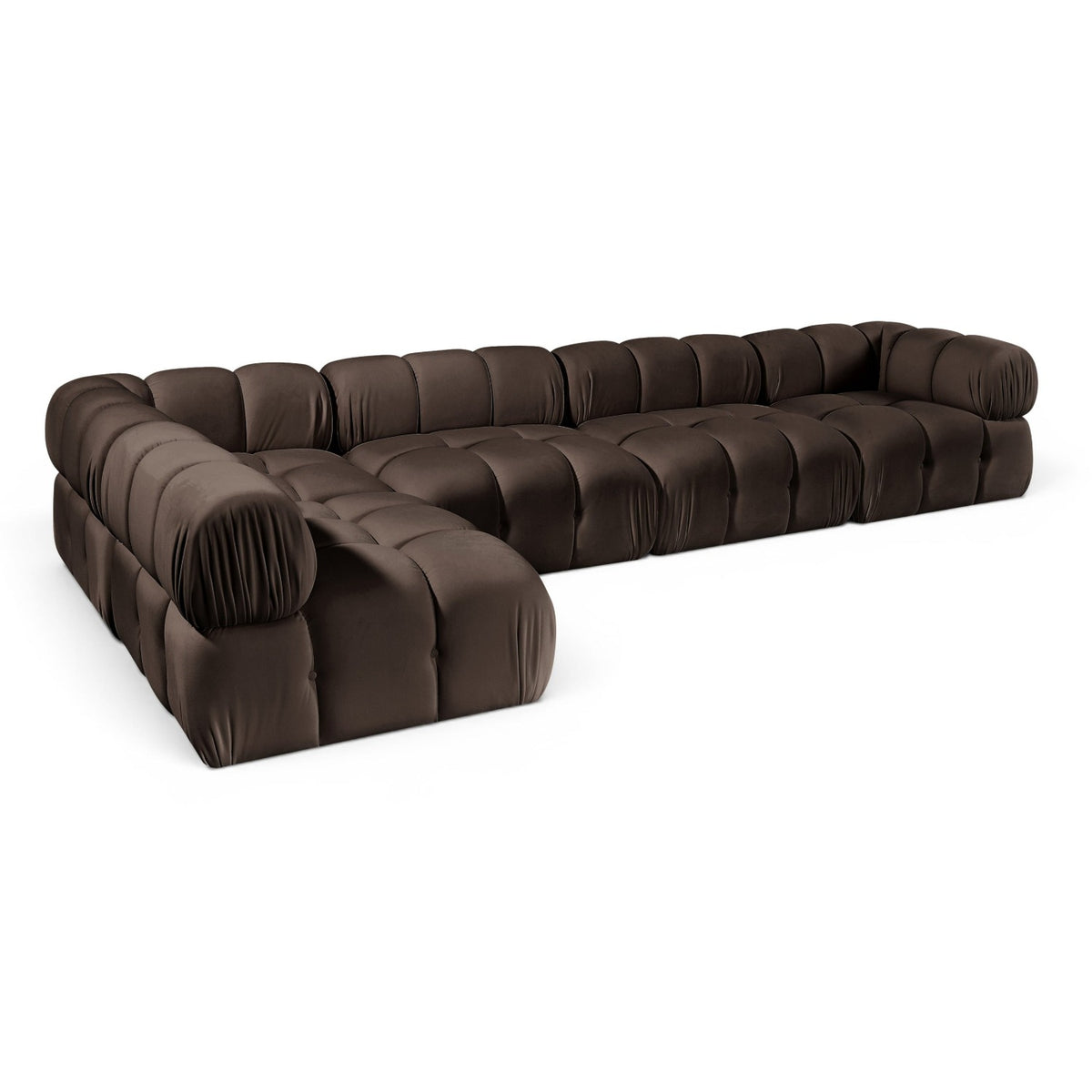 Orin Brown Velvet Performance Fabric Upholstered 5 pc. Modular Sectional, 148"W x 74"D x 28"H, primary product view