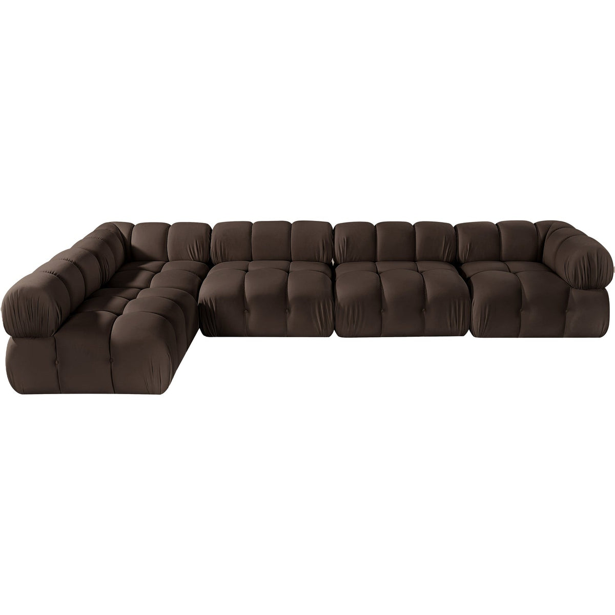 Orin Brown Velvet Performance Fabric Upholstered 5 Piece Modular Sectional Sofa