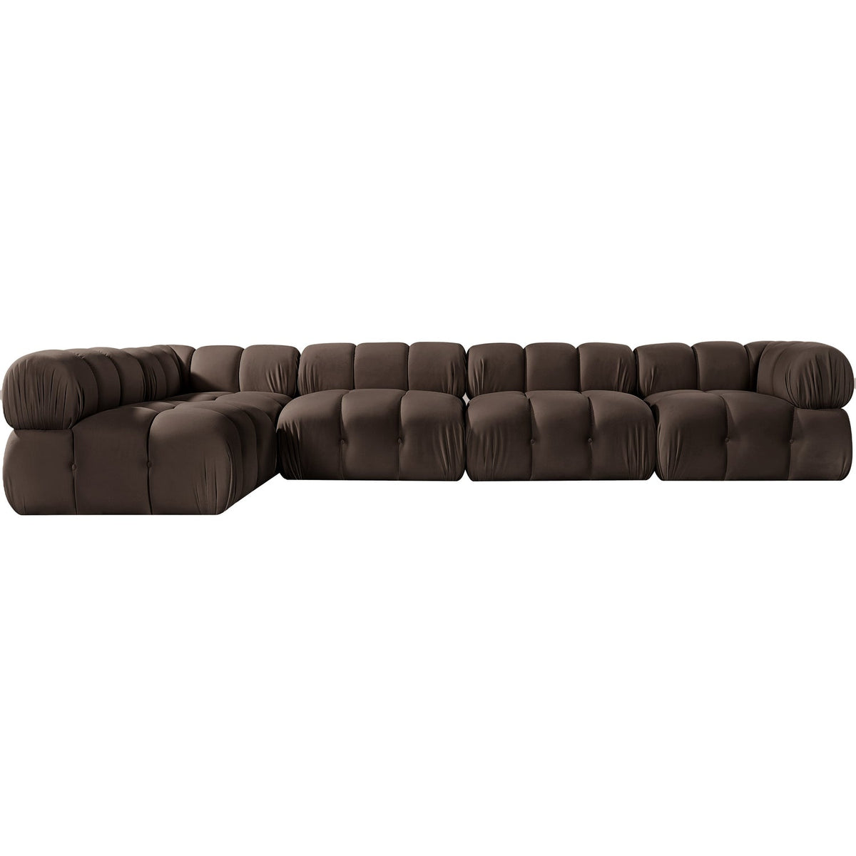 Orin Brown Velvet Performance Fabric Upholstered 5 Piece Modular Sectional Sofa