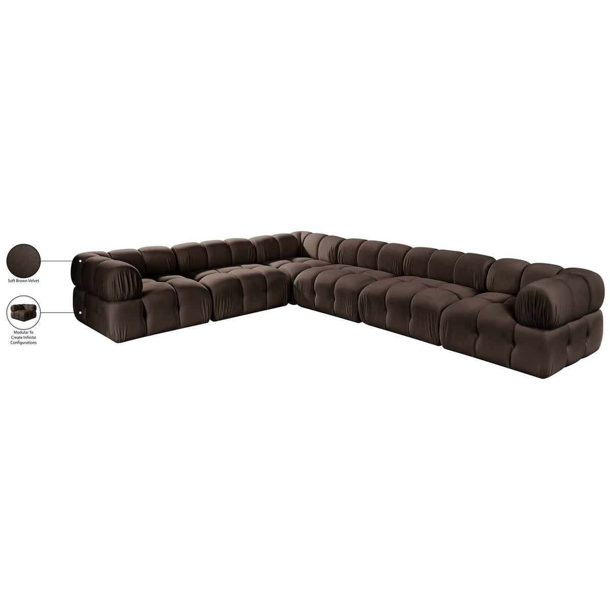 Orin Brown Velvet Performance Fabric Upholstered 6 Piece Modular Sectional Sofa