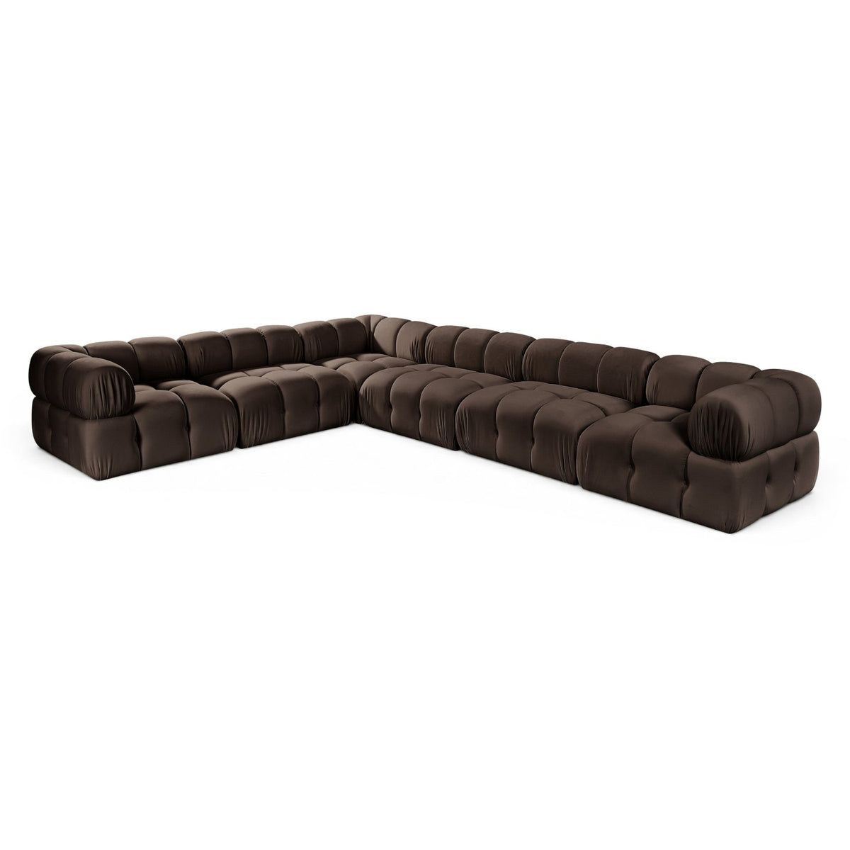 Orin Brown Velvet Performance Fabric Upholstered 6 pc. Modular Sectional, 148"W x 111"D x 28"H, primary product view