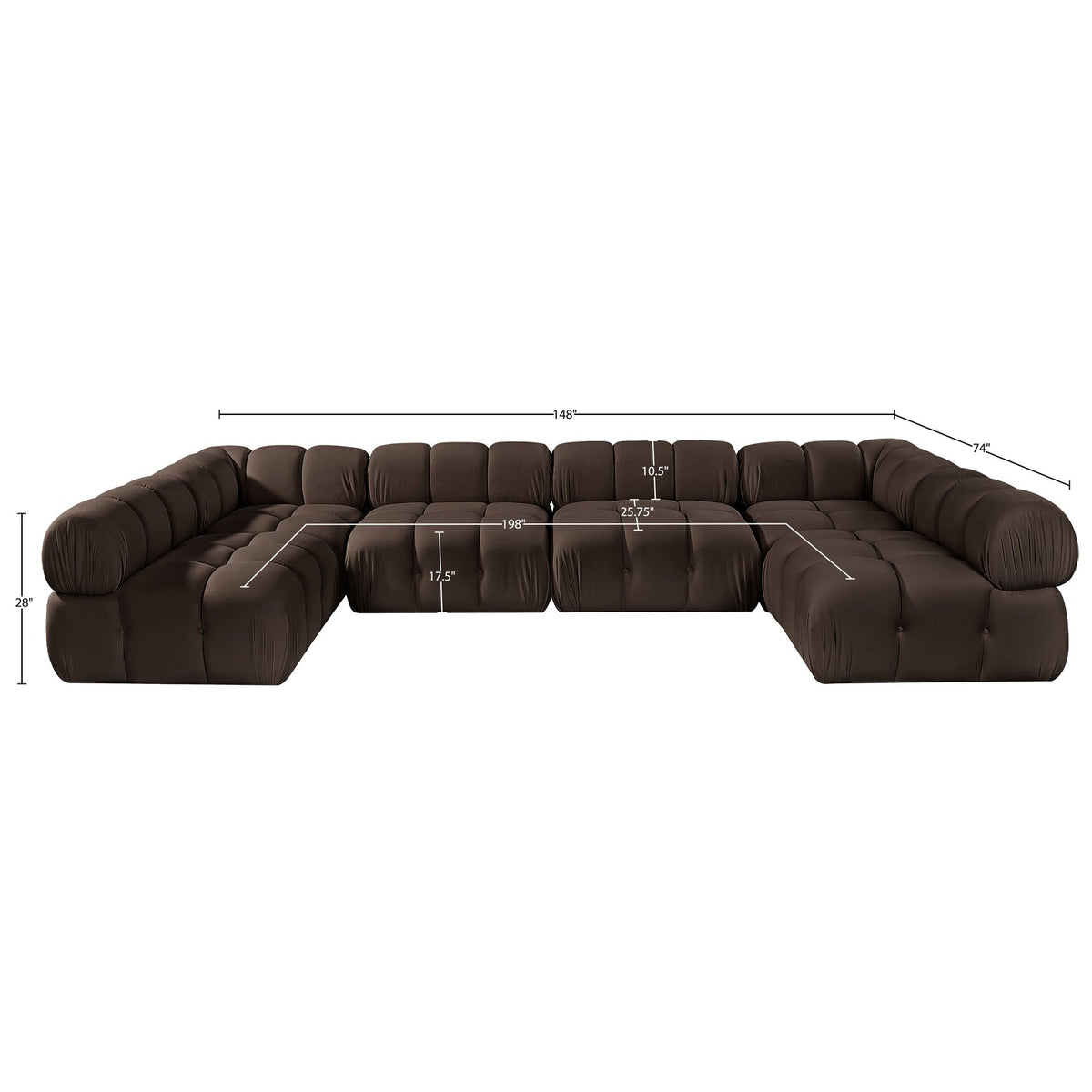 Orin Brown Velvet Performance Fabric Upholstered 6 Piece Modular Sectional Sofa