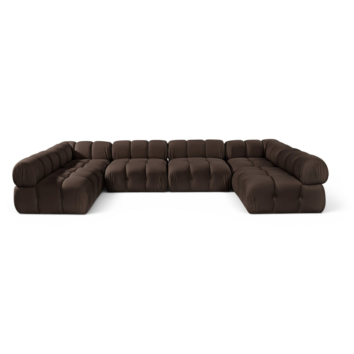 Orin Brown Velvet Performance Fabric Upholstered 6 pc. Modular Sectional, 148"W x 74"D x 28"H, primary product view