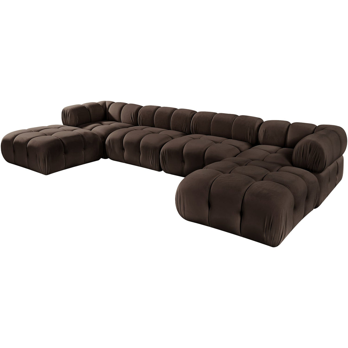 Orin Brown Velvet Performance Fabric Upholstered 6 Piece Modular Sectional Sofa