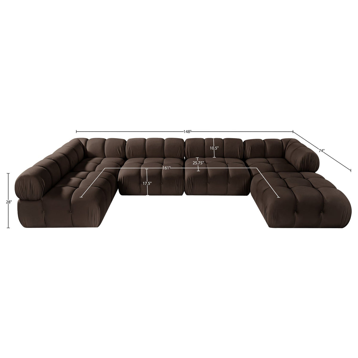 Orin Brown Velvet Performance Fabric Upholstered 6 Piece Modular Sectional Sofa