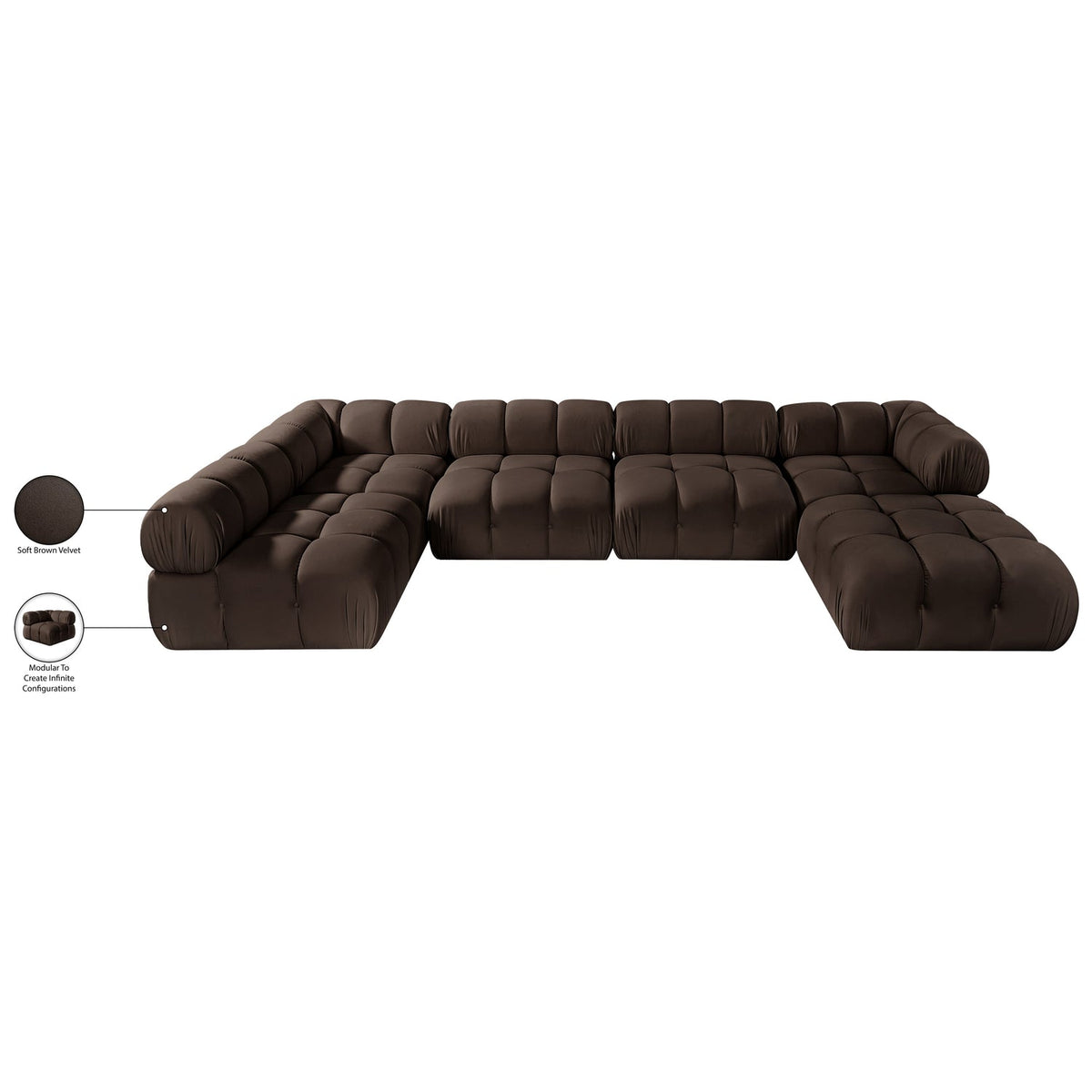 Orin Brown Velvet Performance Fabric Upholstered 6 Piece Modular Sectional Sofa