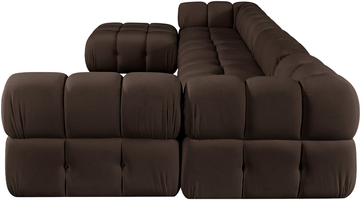 Orin Brown Velvet Performance Fabric Upholstered 6 Piece Modular Sectional Sofa