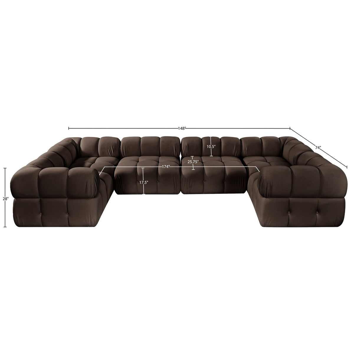 Orin Brown Velvet Performance Fabric Upholstered 6 Piece Modular Sectional Sofa