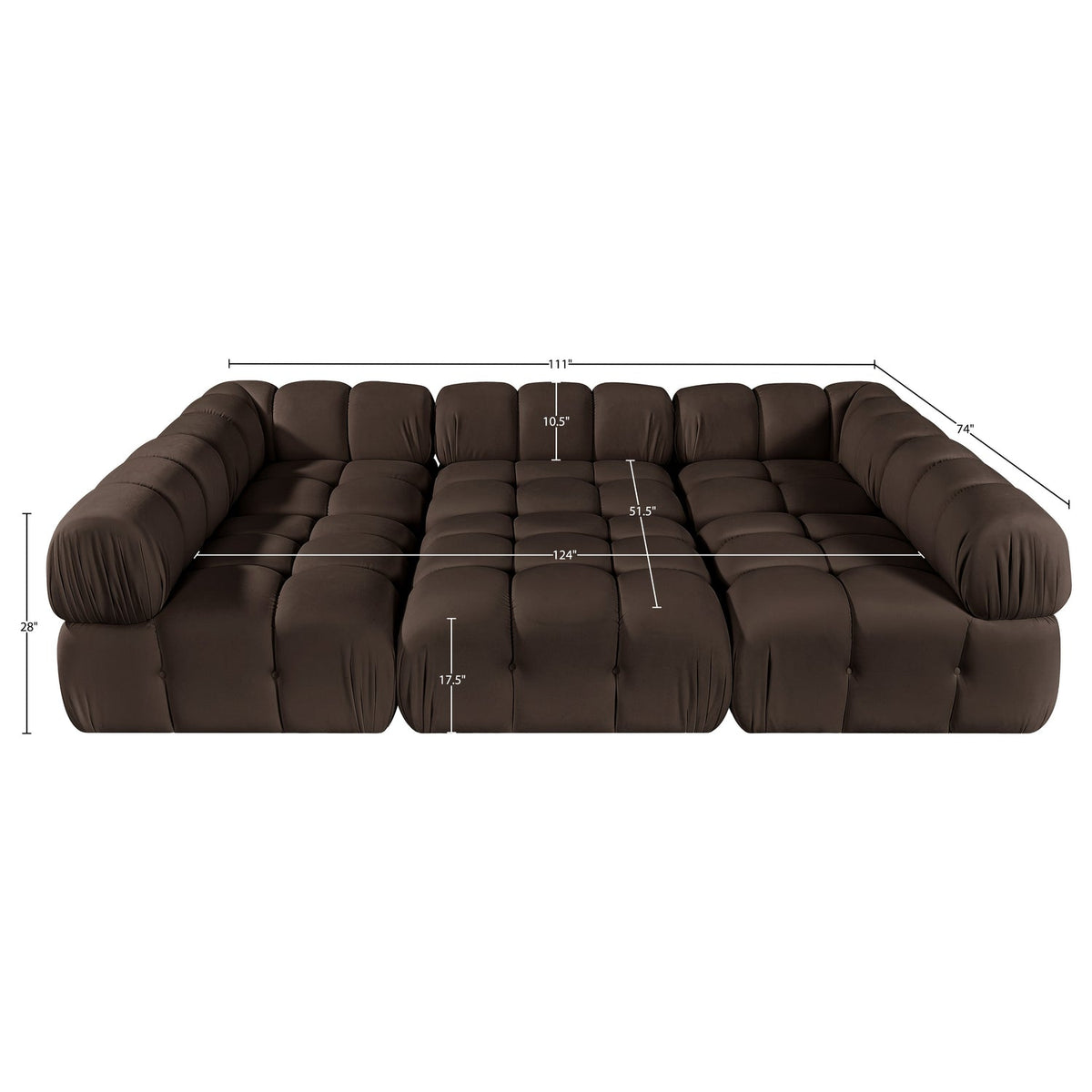 Orin Brown Velvet Performance Fabric Upholstered 6 Piece Modular Sectional Sofa