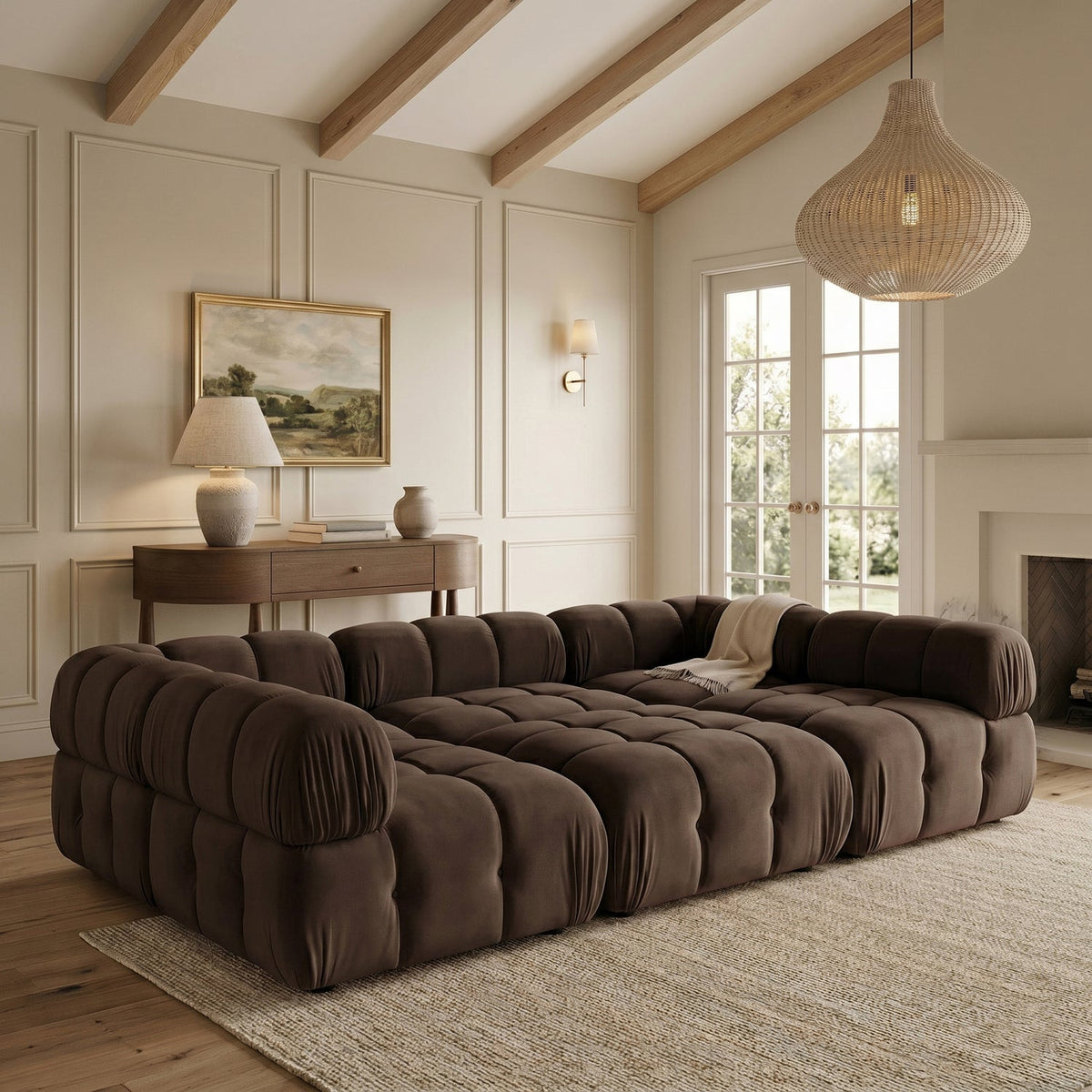 Orin Brown Velvet Performance Fabric Upholstered 6 Piece Modular Sectional Sofa