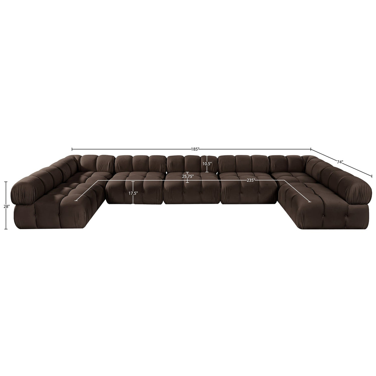 Orin Brown Velvet Performance Fabric Upholstered 7 Piece Modular Sectional Sofa