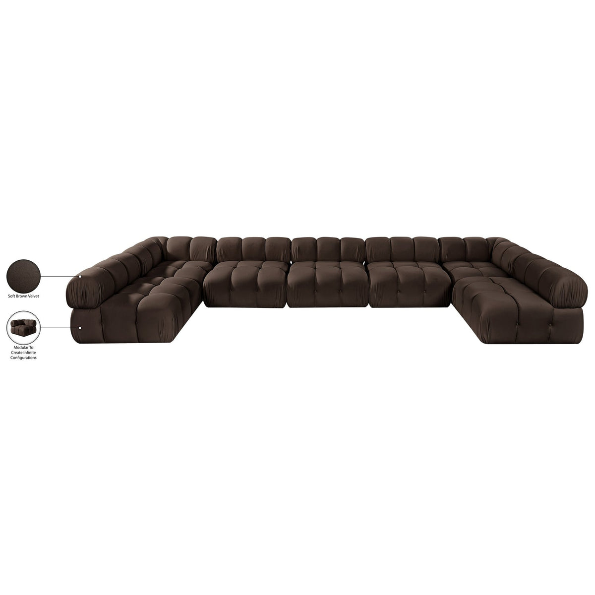 Orin Brown Velvet Performance Fabric Upholstered 7 Piece Modular Sectional Sofa