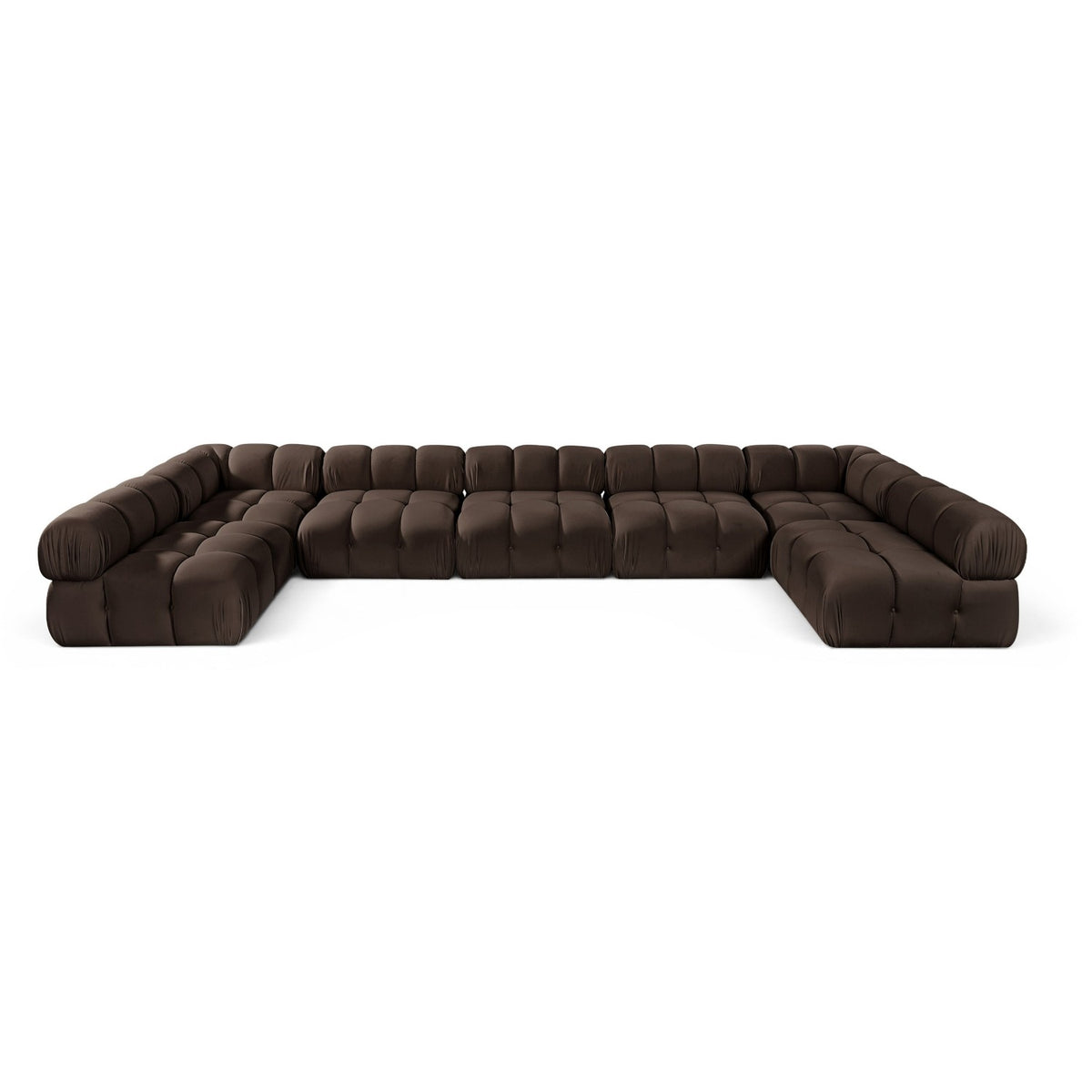 Orin Brown Velvet Performance Fabric Upholstered 7 pc. Modular Sectional, 185"W x 74"D x 28"H, primary product view