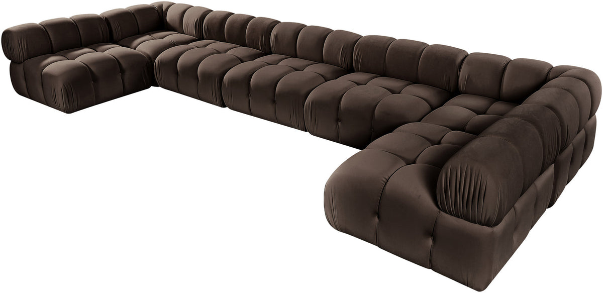 Orin Brown Velvet Performance Fabric Upholstered 7 Piece Modular Sectional Sofa