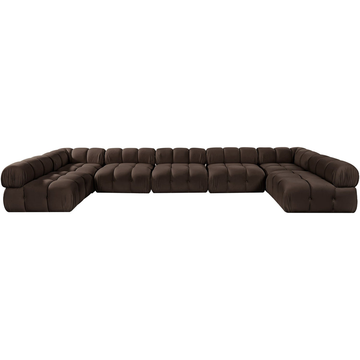 Orin Brown Velvet Performance Fabric Upholstered 7 Piece Modular Sectional Sofa
