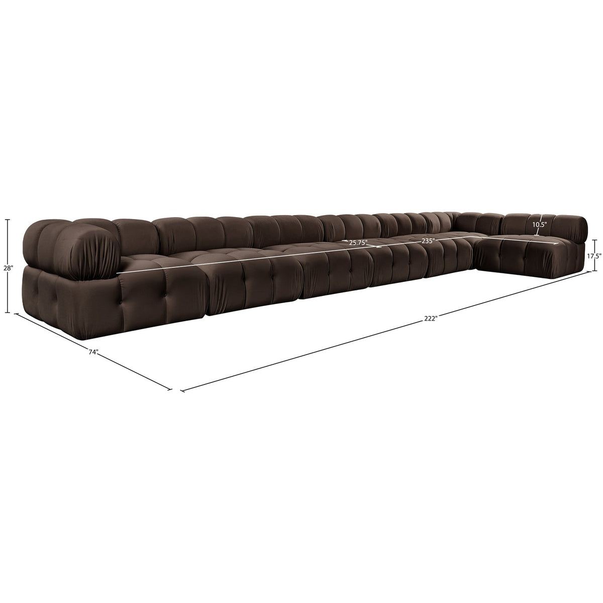 Orin Brown Velvet Performance Fabric Upholstered 7 Piece Modular Sectional Sofa