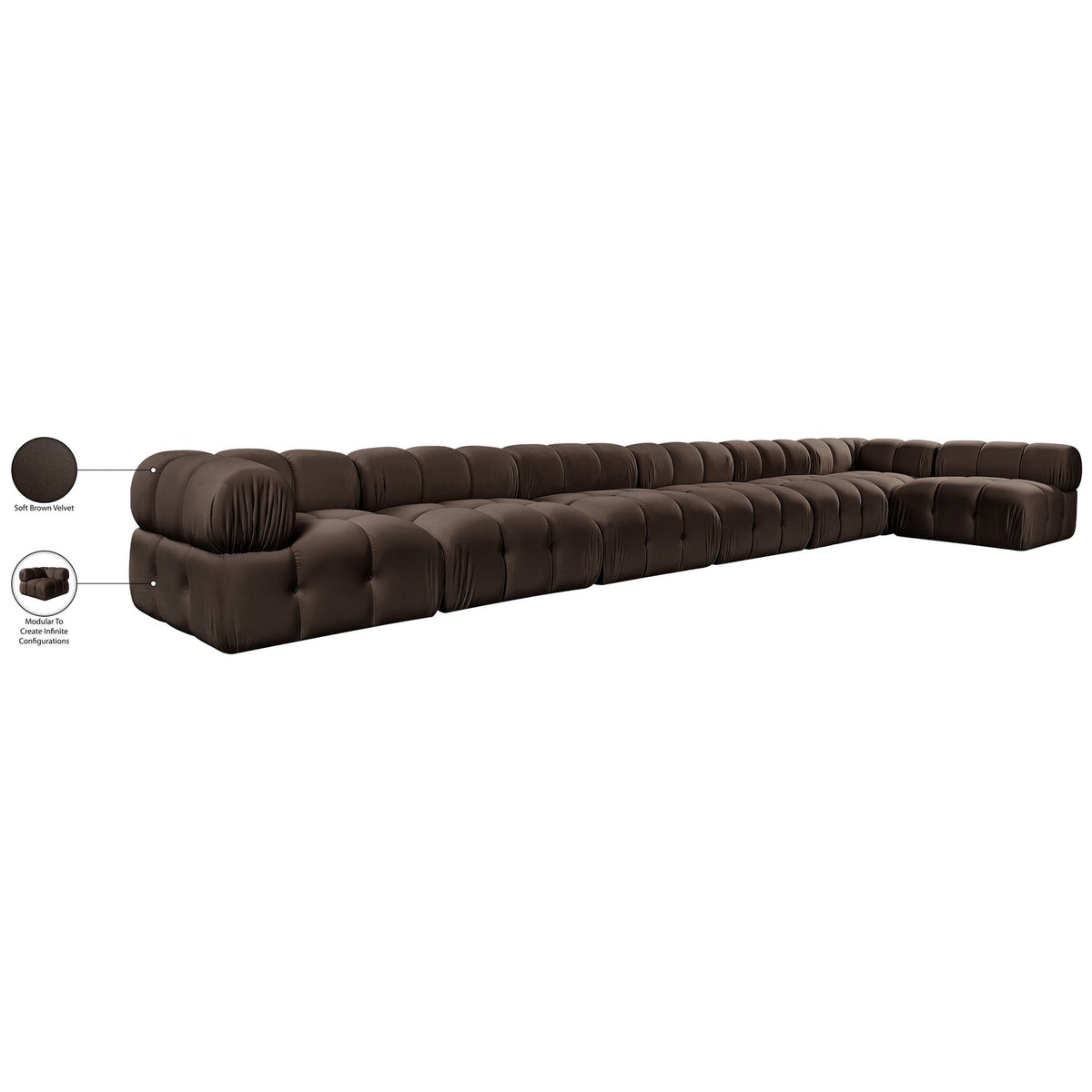 Orin Brown Velvet Performance Fabric Upholstered 7 Piece Modular Sectional Sofa
