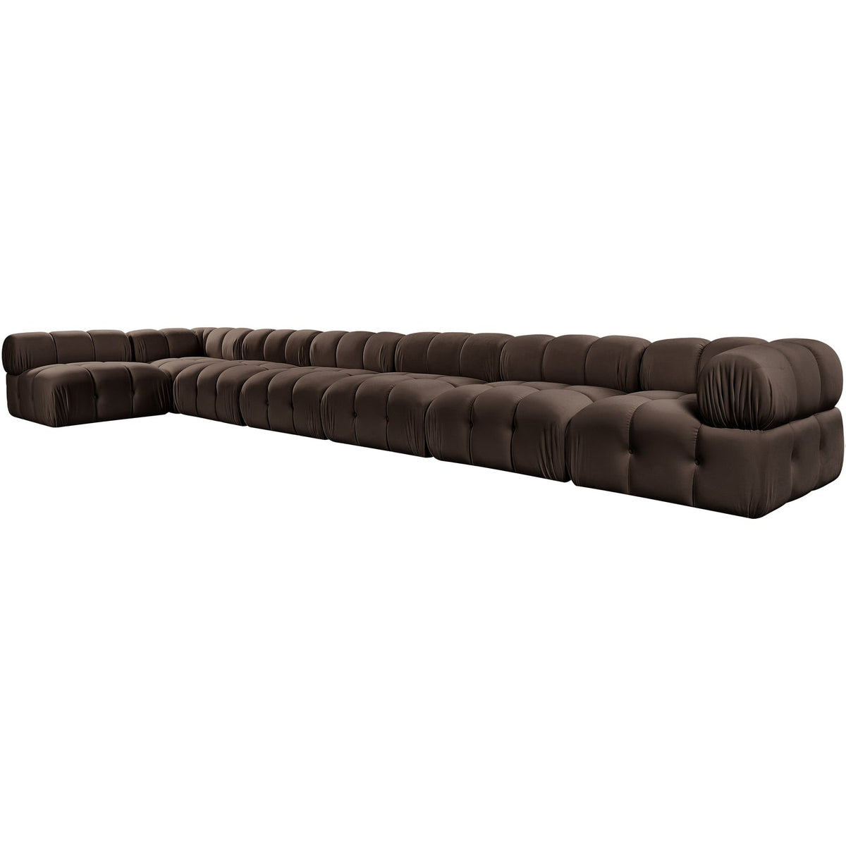 Orin Brown Velvet Performance Fabric Upholstered 7 Piece Modular Sectional Sofa