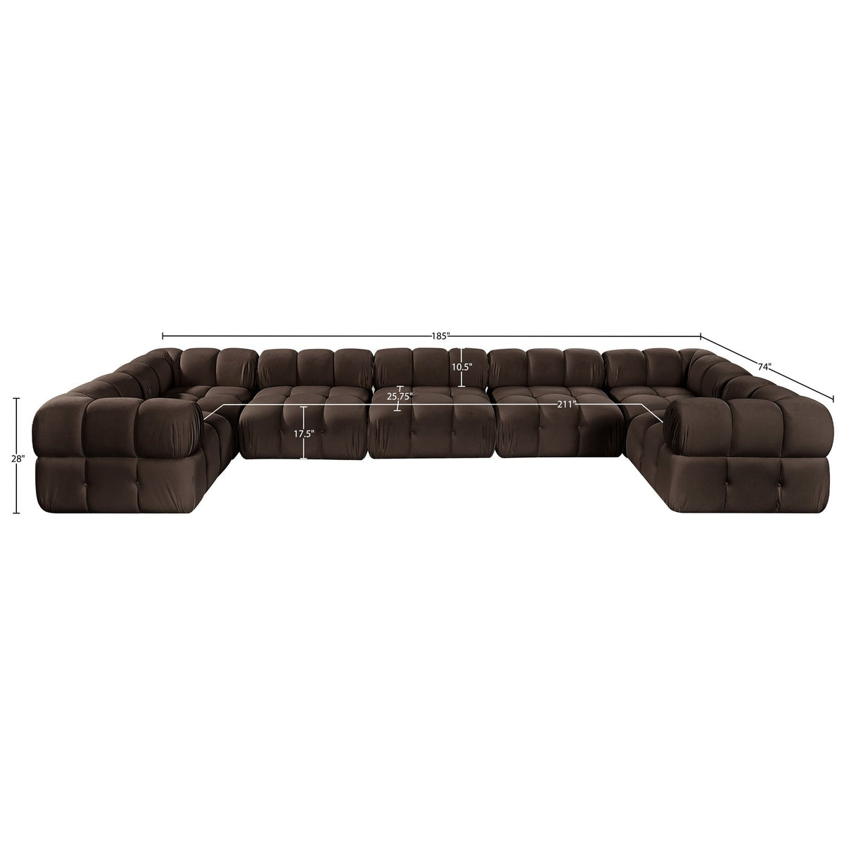 Orin Brown Velvet Performance Fabric Upholstered 7 Piece Modular Sectional Sofa