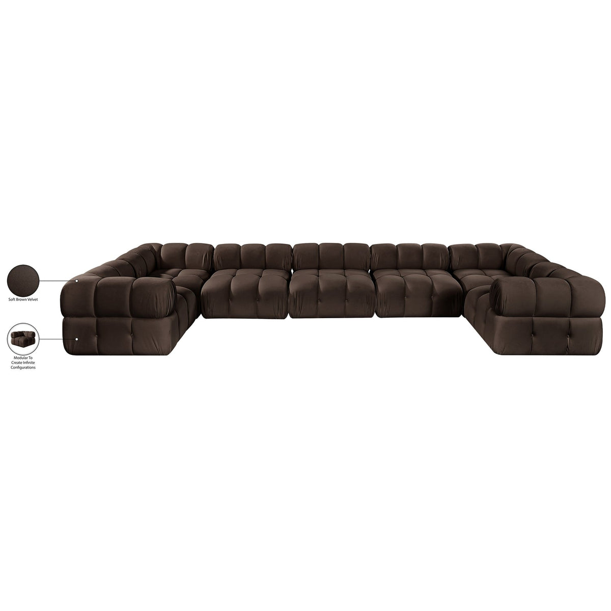Orin Brown Velvet Performance Fabric Upholstered 7 Piece Modular Sectional Sofa
